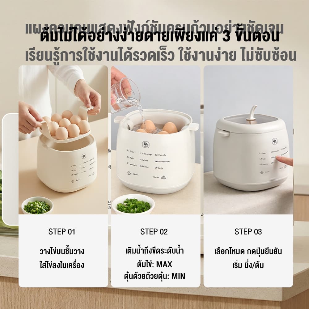 CAMEL หม้อต้มไข่ไฟฟ้า ต้มได้ 9 ฟอง 9 โหมด จอสัมผัส ตั้งเวลา 24 ชม. ควบคุมอุณหภูมิ ตัดไฟอัตโนมัติ รูปที่ 7