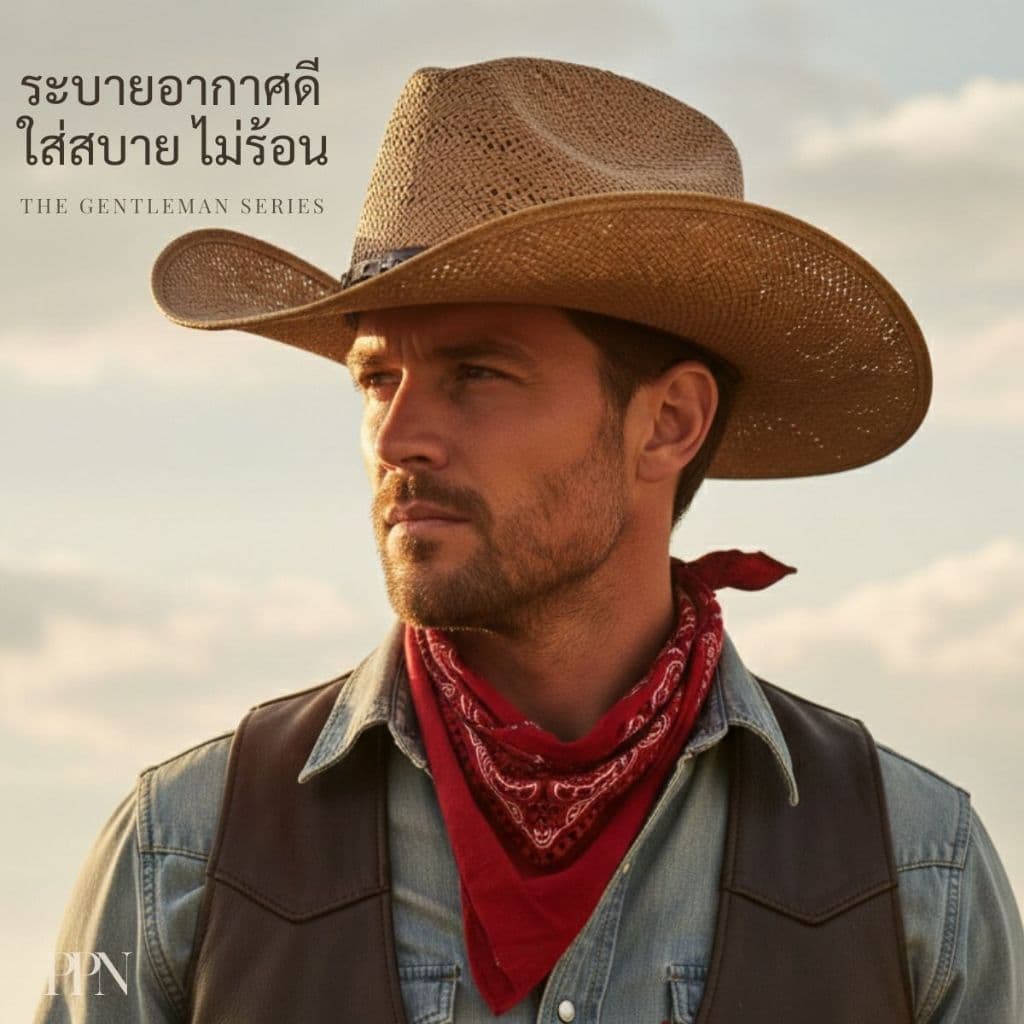 หมวกคาวบอย หมวก​แฟชั่น​ผู้ชาย หมวก​เที่ยว​ทะเล หมวก​คาวบ​อ​บยผ้า​ตาข่าย รูปที่ 1
