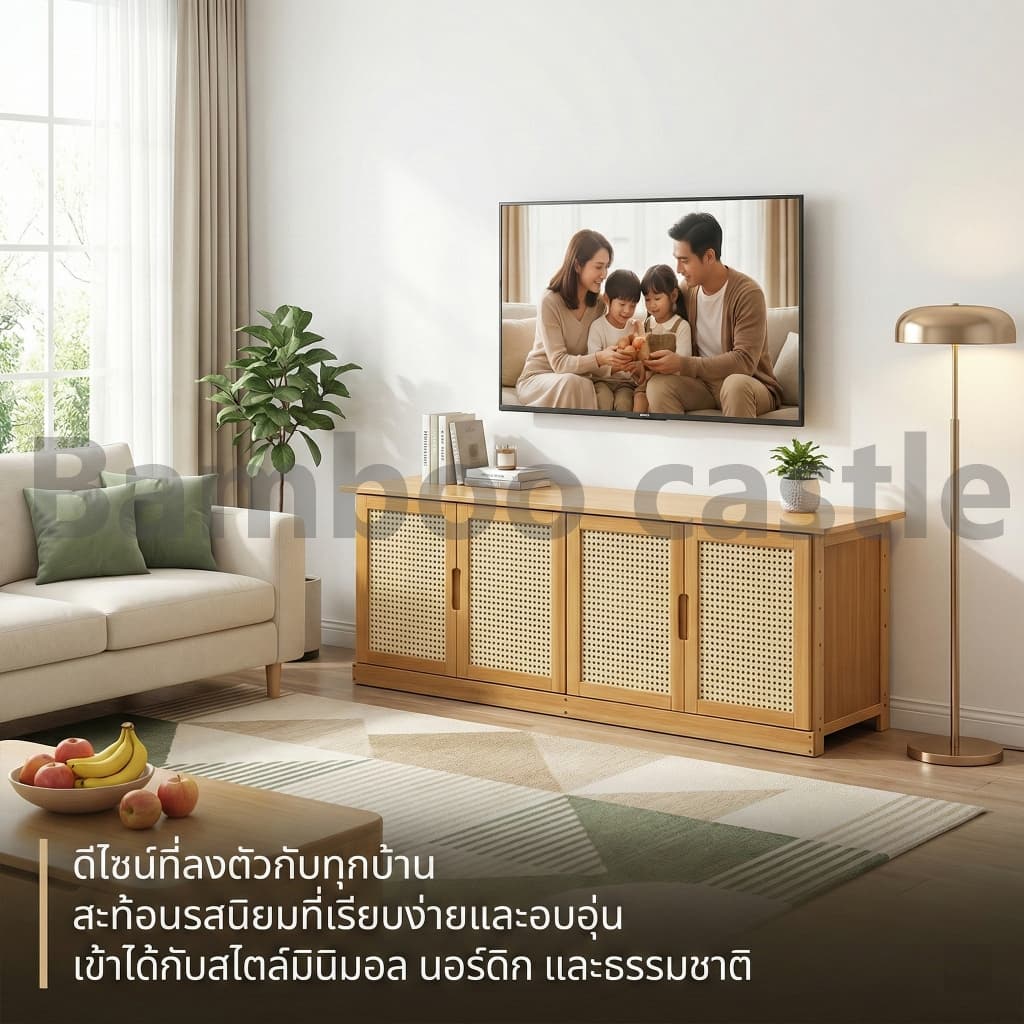 ชั้นวางทีวีไม้แท้ ชั้นวางทีวี ไม่แตกไม่บิด ขนาดพอดีห้องไทย ปลอดสารฟอร์มาลีน ไม้ธรรมชาติ สำหรับ TV 65นิ้วโดยตรง รูปที่ 2