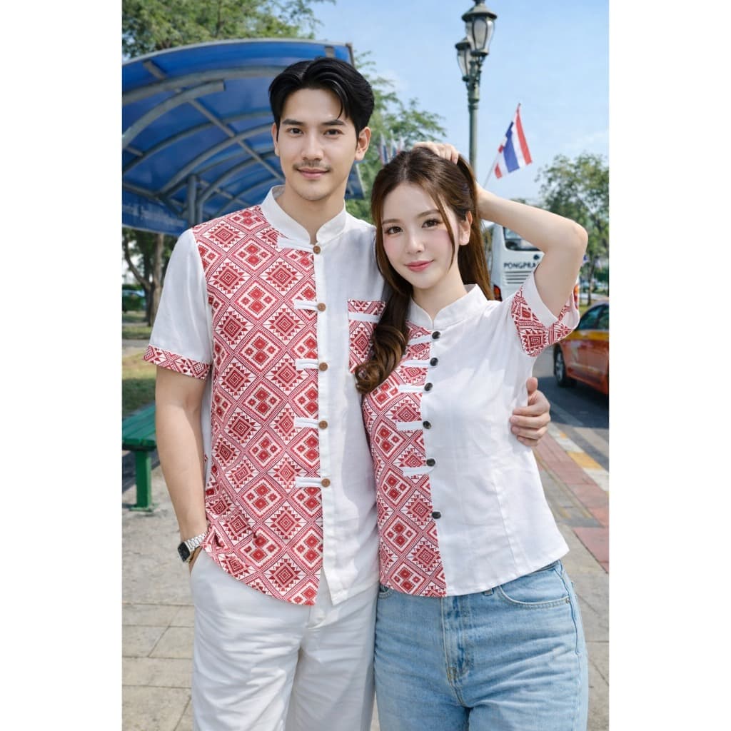 เสื้อผ้าไทย ชาย/หญิง ลายประกายดาว มีให้เลือกหลายสี หลายไซส์ รูปที่ 2