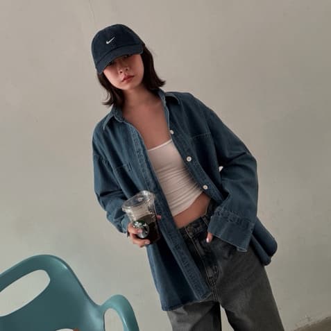 เสื้อเชิ้ตยีนส์ Nammon Jeans C40-C41ผ้ายีนส์ญี่ปุ่นแขนยาว 2 กระเป๋าหน้า Unisex รูปที่ 1
