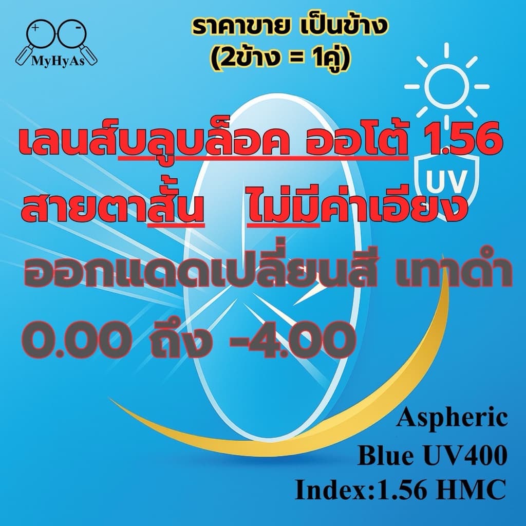 เลนส์ แว่นตา ออกแดดเปลี่ยนสีเทาดำ สำรับตัดแว่น สายตาสั้น รุ่นไม่มีค่าเอียง index1.56 HMC Aspheric BlueUV400 EMI DIA70mm. รูปที่ 1