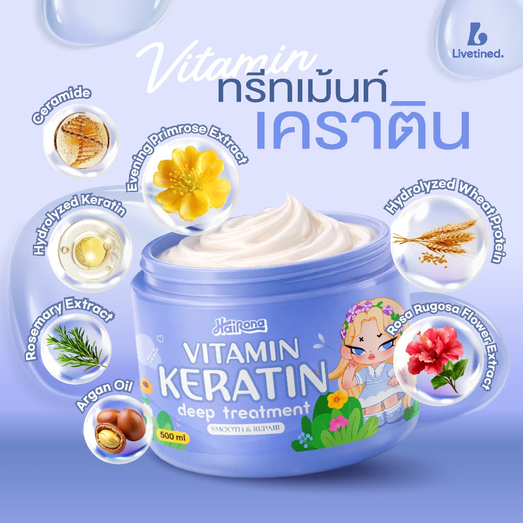 ลิฟทิเนด Livetined Hairona Vitamin Keratin Deep Treatment 500ml รูปที่ 2