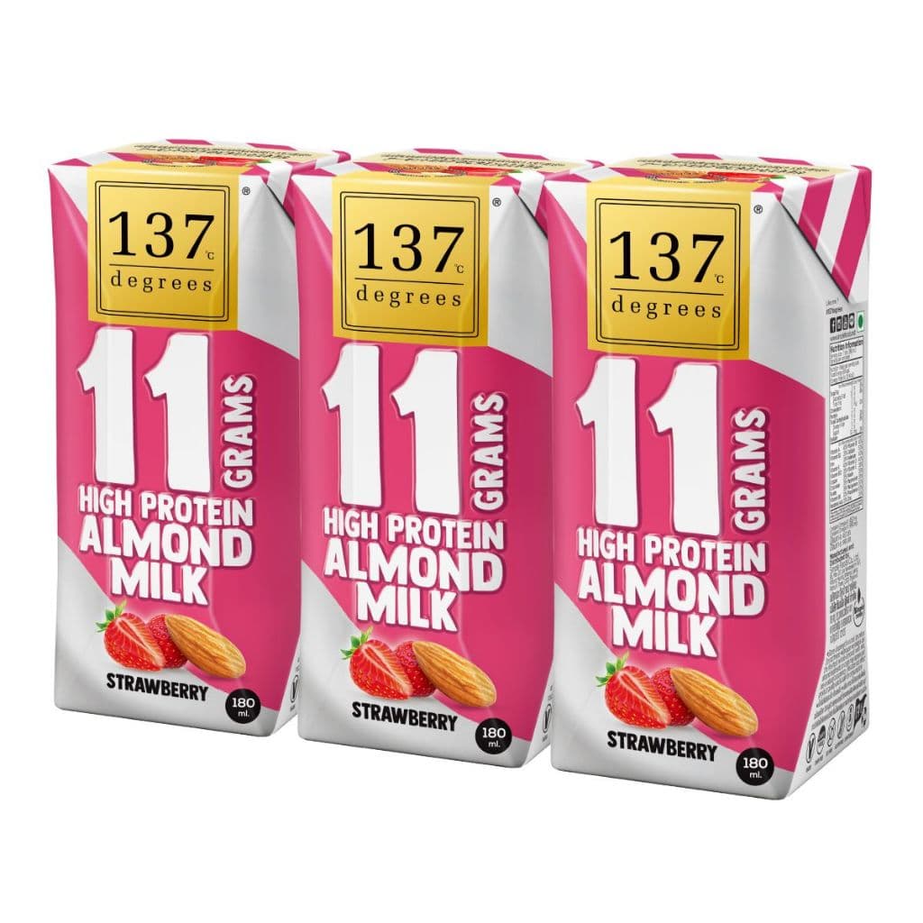 137 ดีกรี นมอัลมอนด์ผสมน้ำนมถั่วเหลือง โปรตีนสูง สูตรสตรอเบอร์รี่ 180ml x pack of 3x6 รูปที่ 3