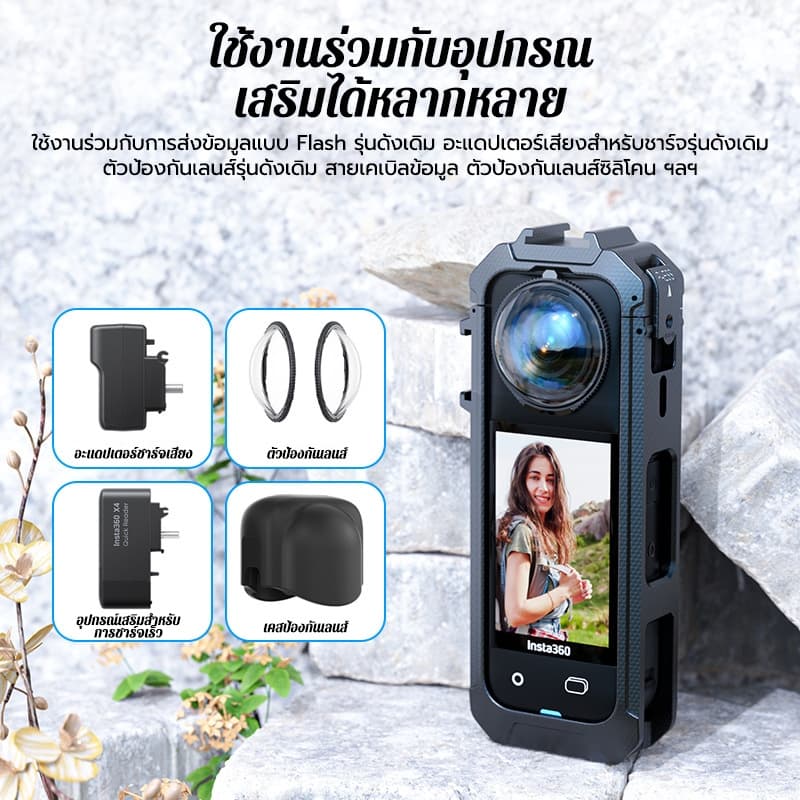 กรงป้องกันโลหะ สำหรับกล้อง Insta360 X5/X4AIRผลิตจากอลูมิเนียมอัลลอยด์ มีโครงกรงพร้อมฝาครอบเลนส์ซิลิโคน รูปที่ 6