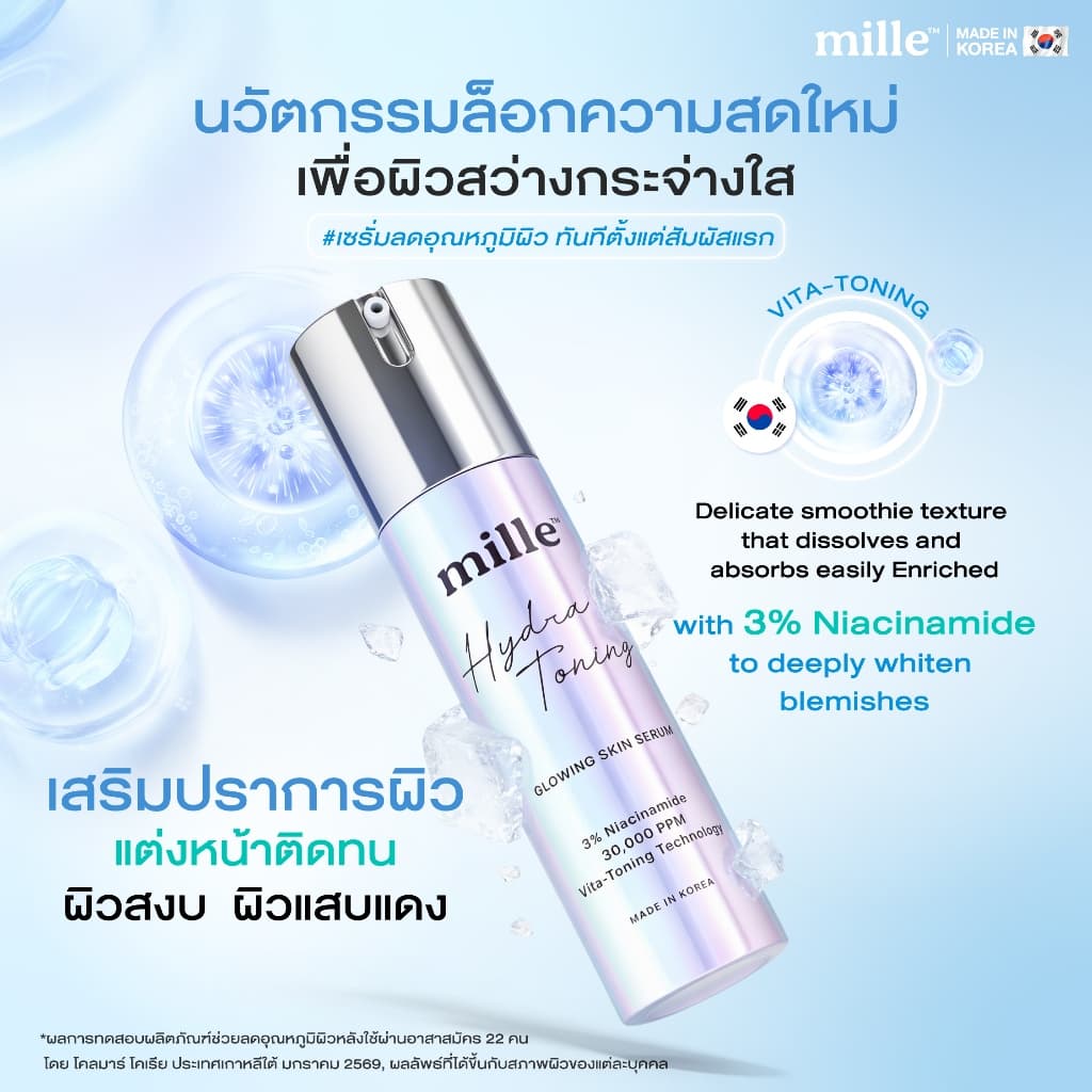 Mille Hydra-Toning Glowing Skin Serum 10ml มิลเล่ เซรั่มลดอุณหภูมิผิว -3°C รูปที่ 6