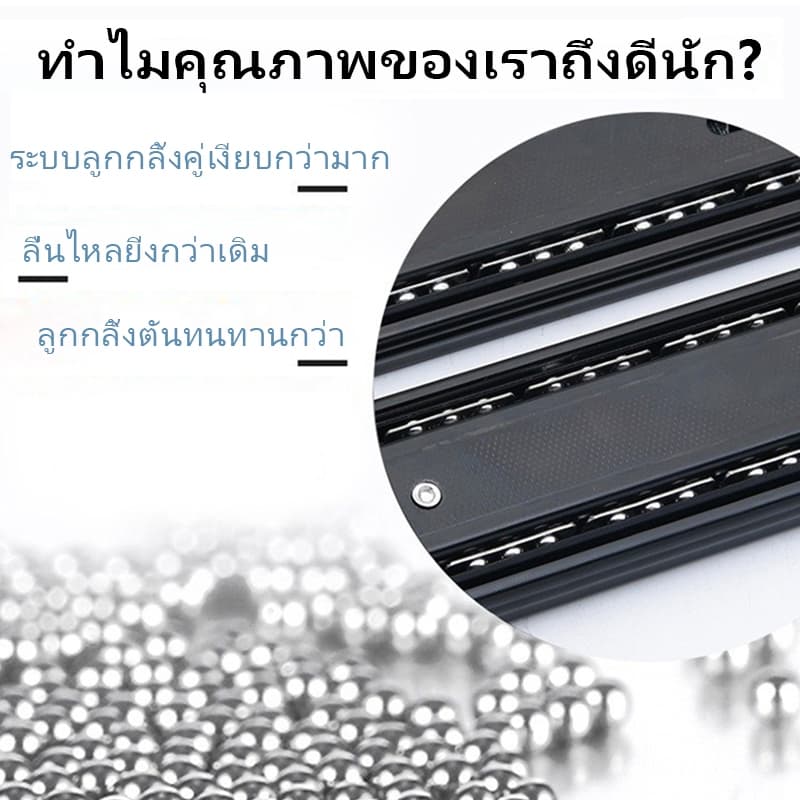 รางลิ้นชัก 1คู่ รางลูกปืน 3ตอน สีดำ ขนาด8-20นิ้ว ​​รางสไลด์เงียบ​​ รางสไลด์ลิ้นชัก ปิดนุ่ม กดกระเด้ง ลื่นไหล ทนทาน รูปที่ 8