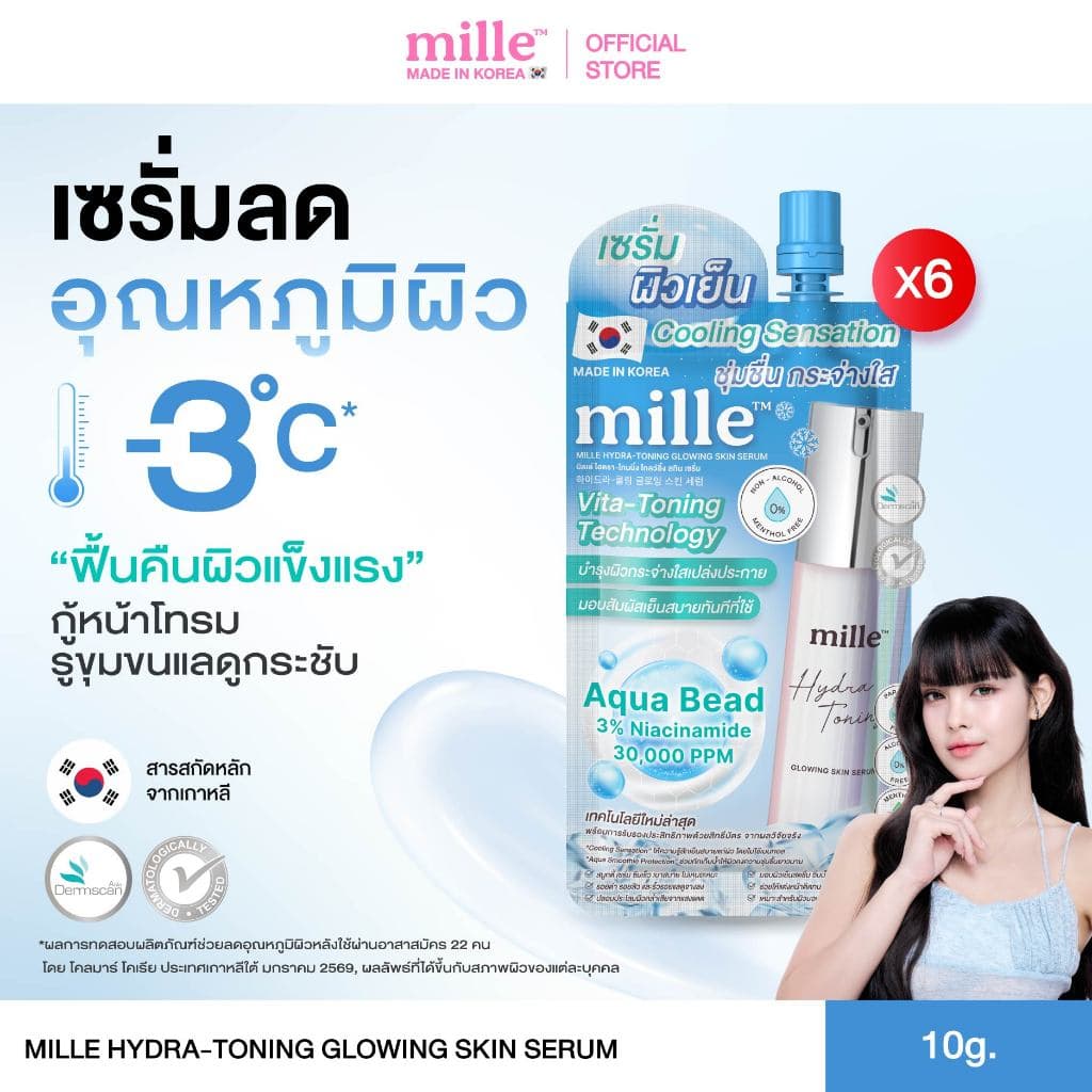 Mille Hydra-Toning Glowing Skin Serum 10ml มิลเล่ เซรั่มลดอุณหภูมิผิว -3°C รูปที่ 2