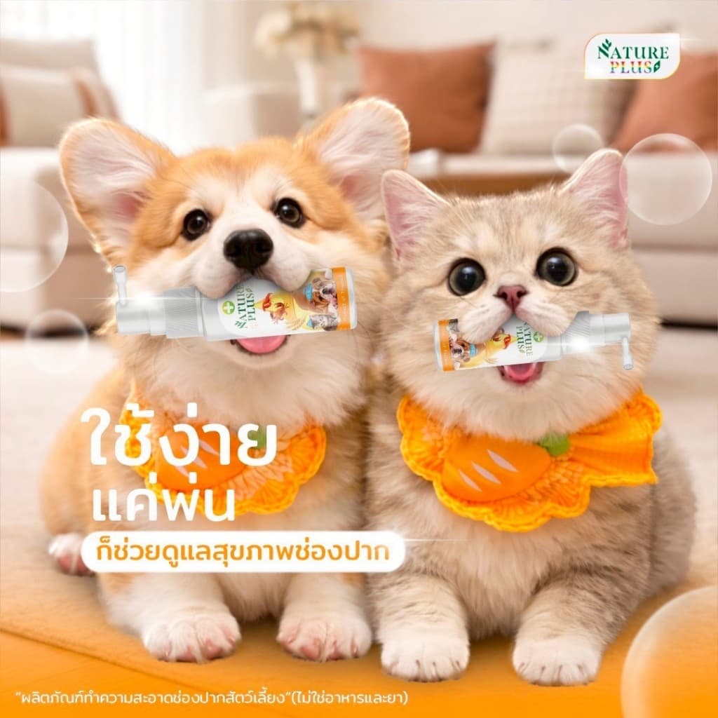 ผลิตภัณฑ์ทำความสะอาดช่องปาก เหงือก และลิ้น สุนัข แมว ขวดสีส้ม - Nature Plus รูปที่ 2