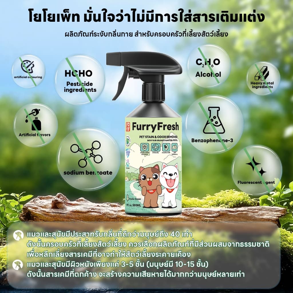 yoyopet : Furry Fresh สเปรย์ปรับอากาศ สเปรย์น้ำหอมดับกลิ่นฉี่สัตว์เลี้ยง ที่ดับกลิ่นหมา แมว 500ml รูปที่ 2