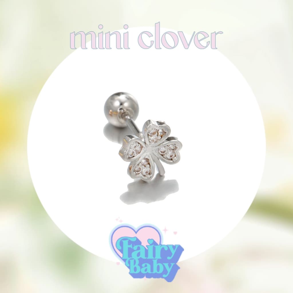 Fairybaby จิว Mini Clover แป้นกลม จิวตุ้มหู จิวหู ใบโคลเวอร์ น่ารัก หนา 0.8 ยาว 6 mm รูปที่ 1