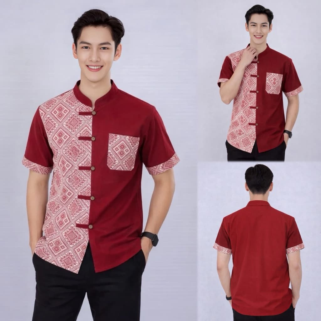 เสื้อคอจีนผู้ชาย ลายขิด/ลายไทย ทูโทน รูปที่ 3