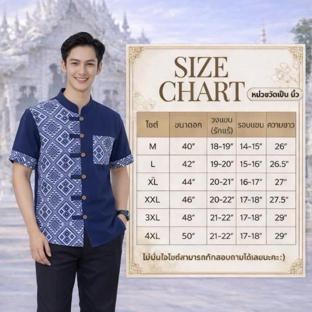 เสื้อคอจีนผู้ชาย ลายขิด/ลายไทย ทูโทน รูปที่ 8