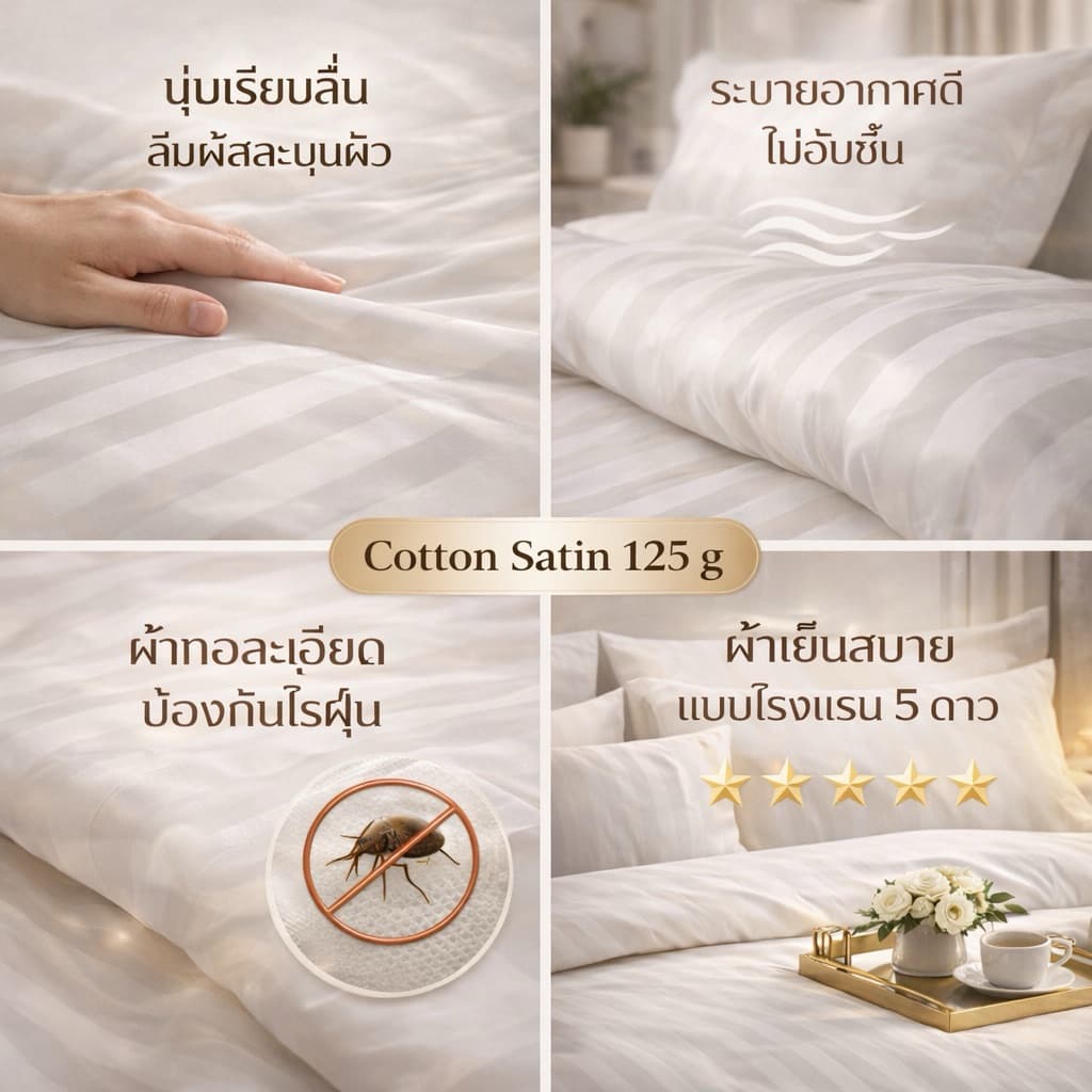 ผ้าปูที่นอน กันไรฝุ่น ไซส์ 3ฟุต 3.5ฟุต 4ฟุต 5ฟุต 6ฟุต 7ฟุต ผ้าพรีเมียม ทอ550 คัตต้อนซาติน ไม่ติดขนสัตว์ รูปที่ 5