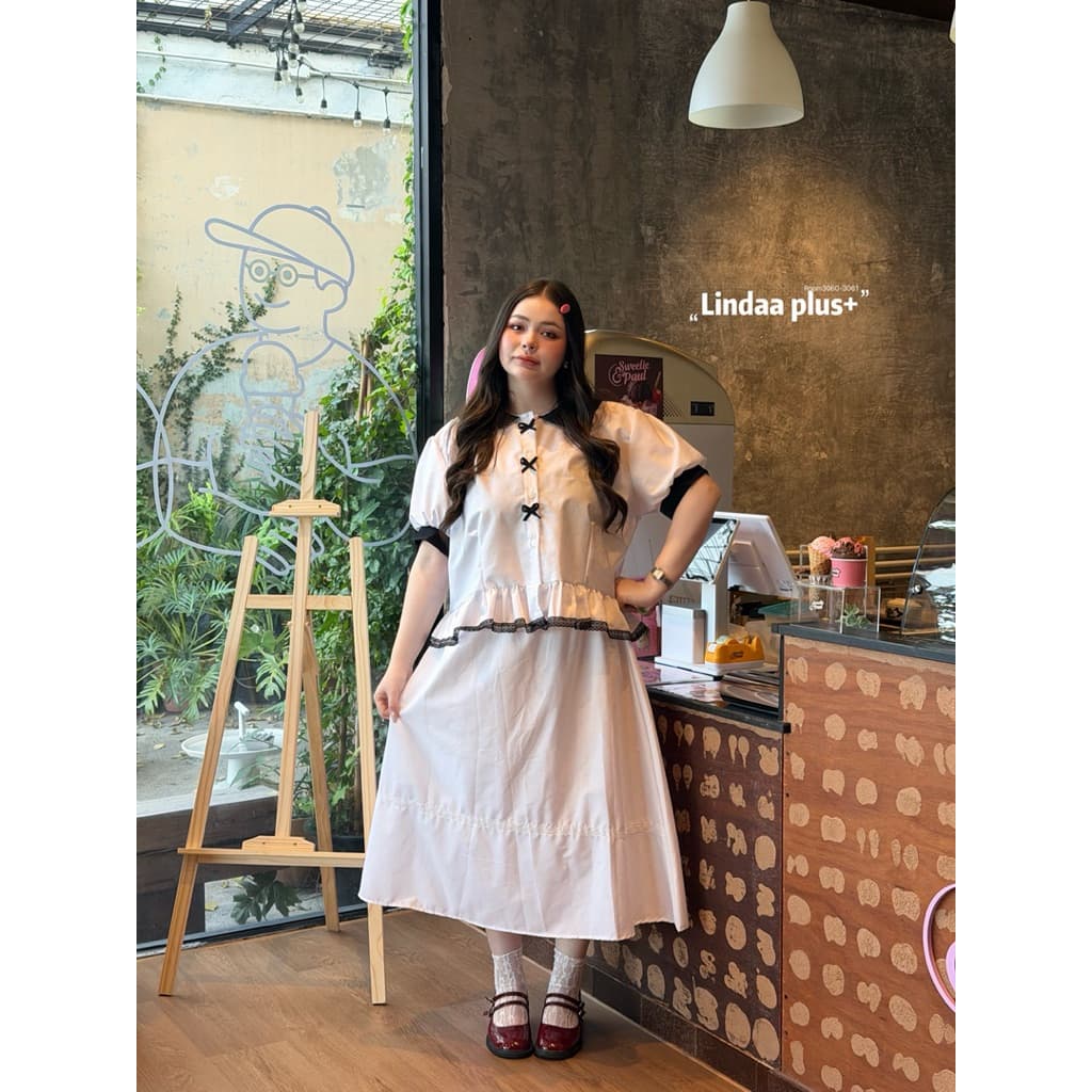 /LD/ ชุดเซ็ตเสื้อคอบัว มีไซส์อก40-52 เสื้อแต่งโบว์และลูกไม้+กระโปรงเอวสม็อครอบตัว ผ้าคอตตอน ใส่เซ็ตหรือแยก แมทช์ง่าย รูปที่ 7