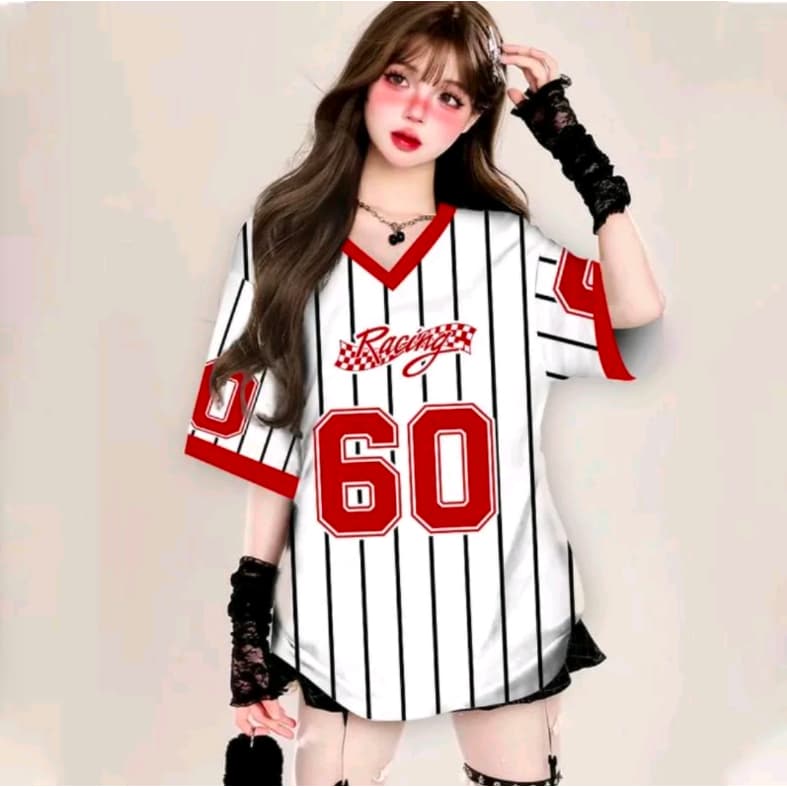 เสื้อยืดเบสบอลคนอ้วนไซส์ใหญ่สำหรับผู้หญิง oversize สกรีนลายเท่ สไตล์​เกาหลี เสื้อโอเวอร์ไซส์กีฬา ฮิปฮอป preppy style 3XL รูปที่ 6
