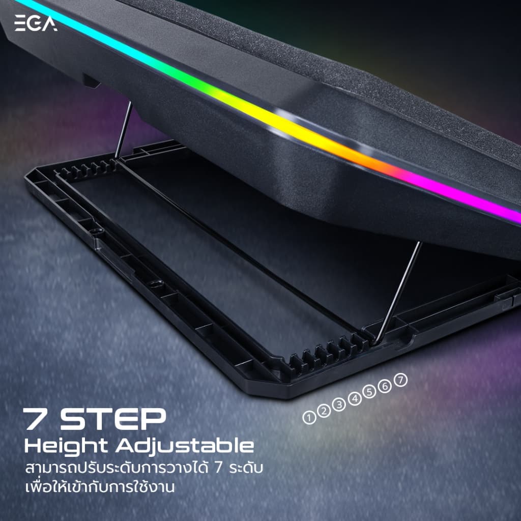 EGA TYPE CP7 พัดลมระบาย พัดลมรองโน้ตบุ๊ค Dual Fan RGB Gaming Cooler Pad รูปที่ 8
