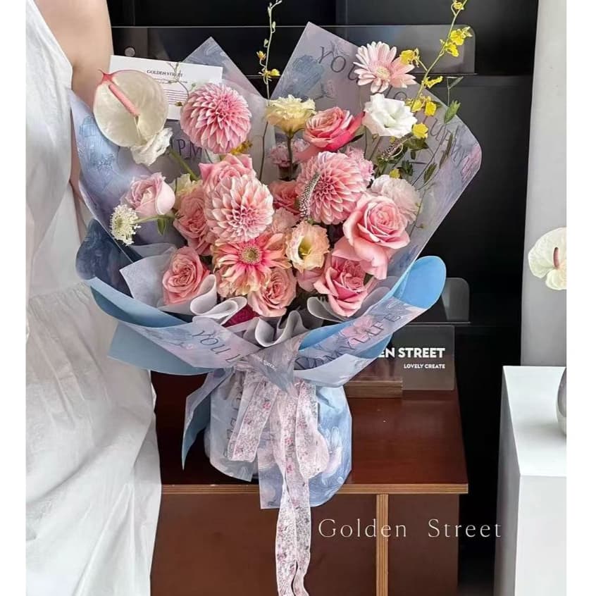 BAG 10แผ่น/แพ็ค กระดาษห่อช่อดอกไม้ แบบช่อ ช่อใหญ่ กระดาษห่อของขวัญ ลายดอกไม้ สีพลาสเทล ตกแต่ง ตัดแต่งดอกไม้ รูปที่ 7