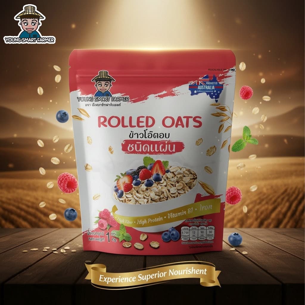 NEW โรลล์โอ๊ต Rolled Oats ข้าวโอ๊ต 1 kg ข้าวโอ๊ตอบชนิดแผ่น Young Smart Farmer ยังสมาร์ทฟาร์มเมอร์ รูปที่ 5