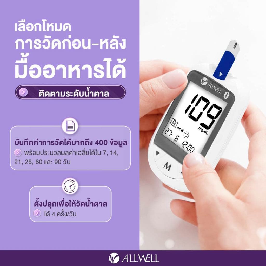 ALLWELL เครื่องวัดระดับน้ำตาลในเลือดและแผ่นตรวจ รุ่น GLUCOALL-1B มีให้เลือกหลายเซต น้ำตาลในเลือด เครื่องวัดน้ำตาล รูปที่ 5