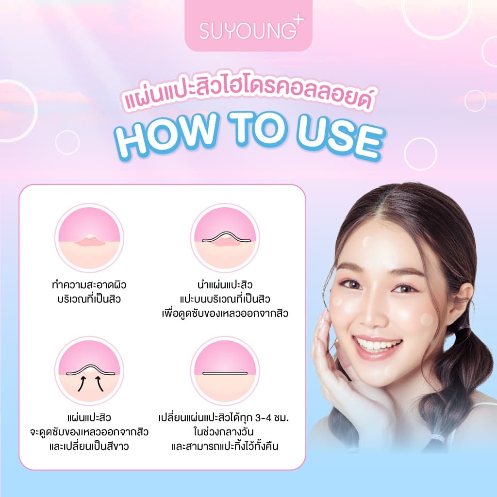 แผ่นแปะสิวไฮโดรคอลลอยด์ แบบใส Suyoung+ รูปที่ 3