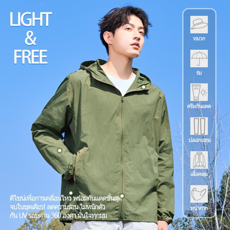 REYE เสื้อกันแดดผู้ชาย มีฮู้ด ผ้าไอซ์ซิลค์ กัน UV ได้จริง ระบายอากาศดี ใส่เล่นกีฬา รูปที่ 2