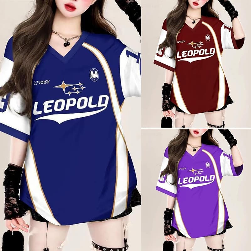 เสื้อยืดเบสบอลคนอ้วนไซส์ใหญ่สำหรับผู้หญิง oversize สกรีนลายเท่ สไตล์​เกาหลี เสื้อโอเวอร์ไซส์กีฬา ฮิปฮอป preppy style 3XL รูปที่ 1