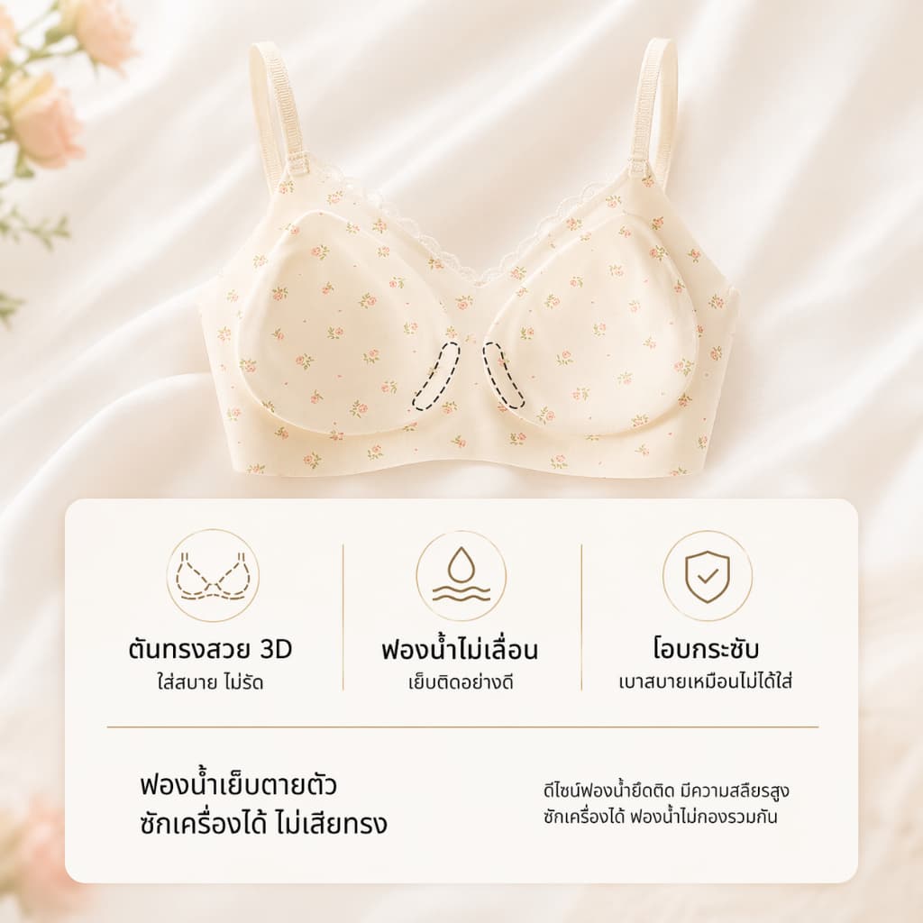 ชุดชั้นในสไตล์ฝรั่งเศสสุดหรู แบบไร้รอยต่อ ไม่มีกระดูกเหล็ก ช่วยยกและรวบทรงหน้าอกให้ตั้งชั้น ไม่รัดไม่กด -M50# รูปที่ 5