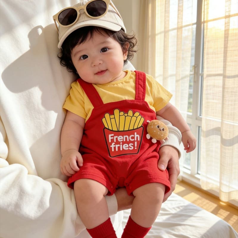 NT BABY-224 ชุดจั๊มสูทเด็กลายเฟรนช์ฟรายส์ สีแดงสดใส น่ารักสุดคิ้วท์ ชุดชิ้นเดียว ใส่ง่าย สะดวกสุดๆ รูปที่ 2