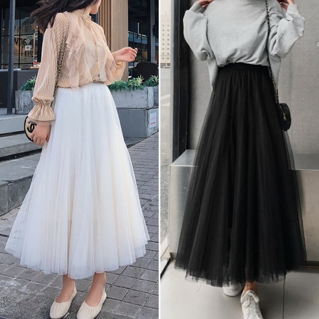 เสื้อผ้าผู้หญิง กระโปรงผ้าตาข่ายซ้อนหลายชั้น เอวสูง ทรงเอส ใส่สบาย ดีไซน์เกาหลี ผอมเพรียว กระโปรงนางฟ้า รูปที่ 1