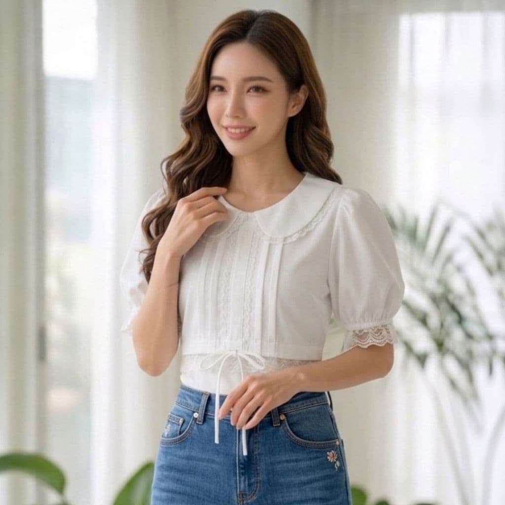 งานป้ายบน love story clothing เสื้อคอบัว เอวลอย เอวจั้มรูดปรับได้ รูปที่ 6