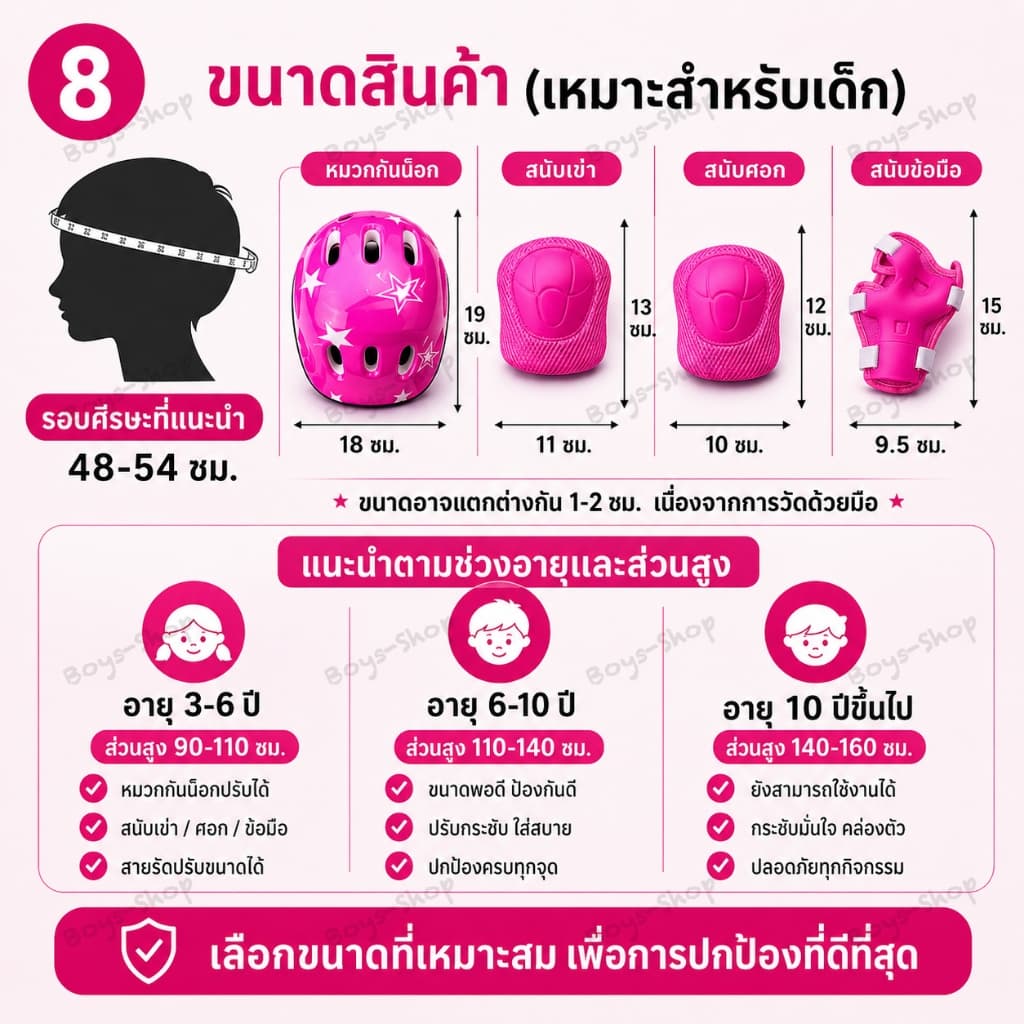 อุปกรณ์ป้องกัน 7 ชิ้น สนับเข่าเด็ก ชุดหมวกกันน็อค อุปกรณ์ป้องกันสเกตบอร์ด มี5สีให้เลือก รูปที่ 4