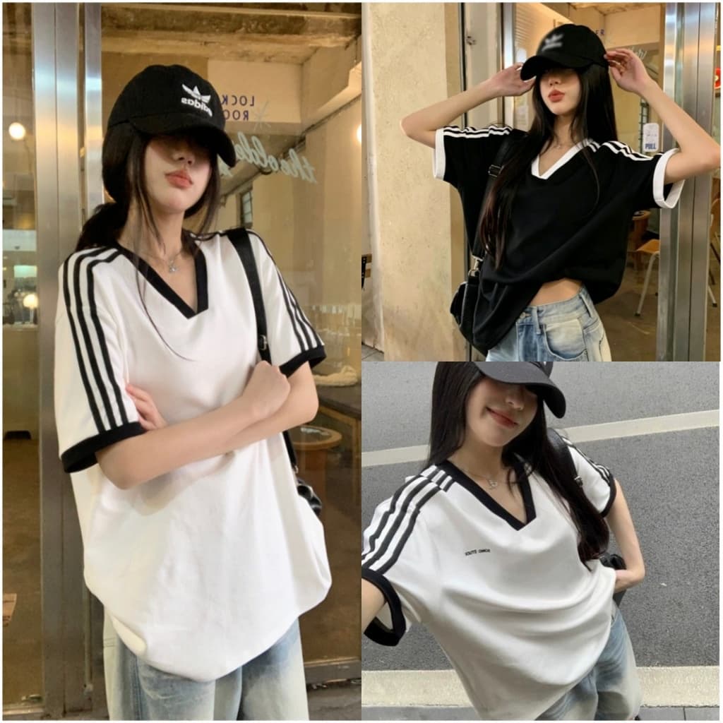 Beryl เสื้อยืดคอวีแขนสั้นสีขาวใหม่สำหรับผู้หญิง สไตล์เกาหลี เสื้อตัวหลวมและใส่ได้หลายโอกาส รูปที่ 1
