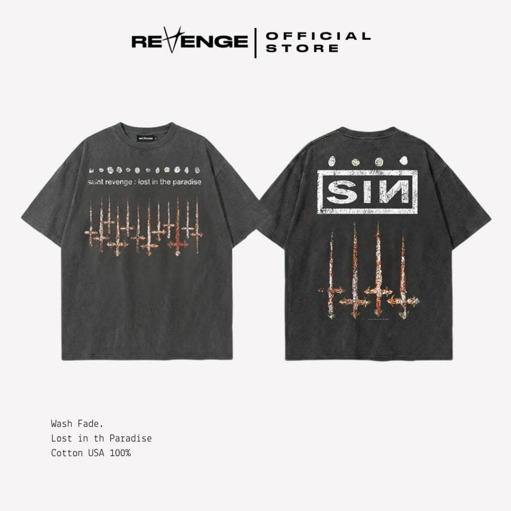 REVENGE Vintage Street – SIN เสื้อยืดสีฟอกเฟด วินเทจพรีเมี่ยม ผ้า Cotton USA งาน DTG คุณภาพสูง รุ่น RE020 รูปที่ 1