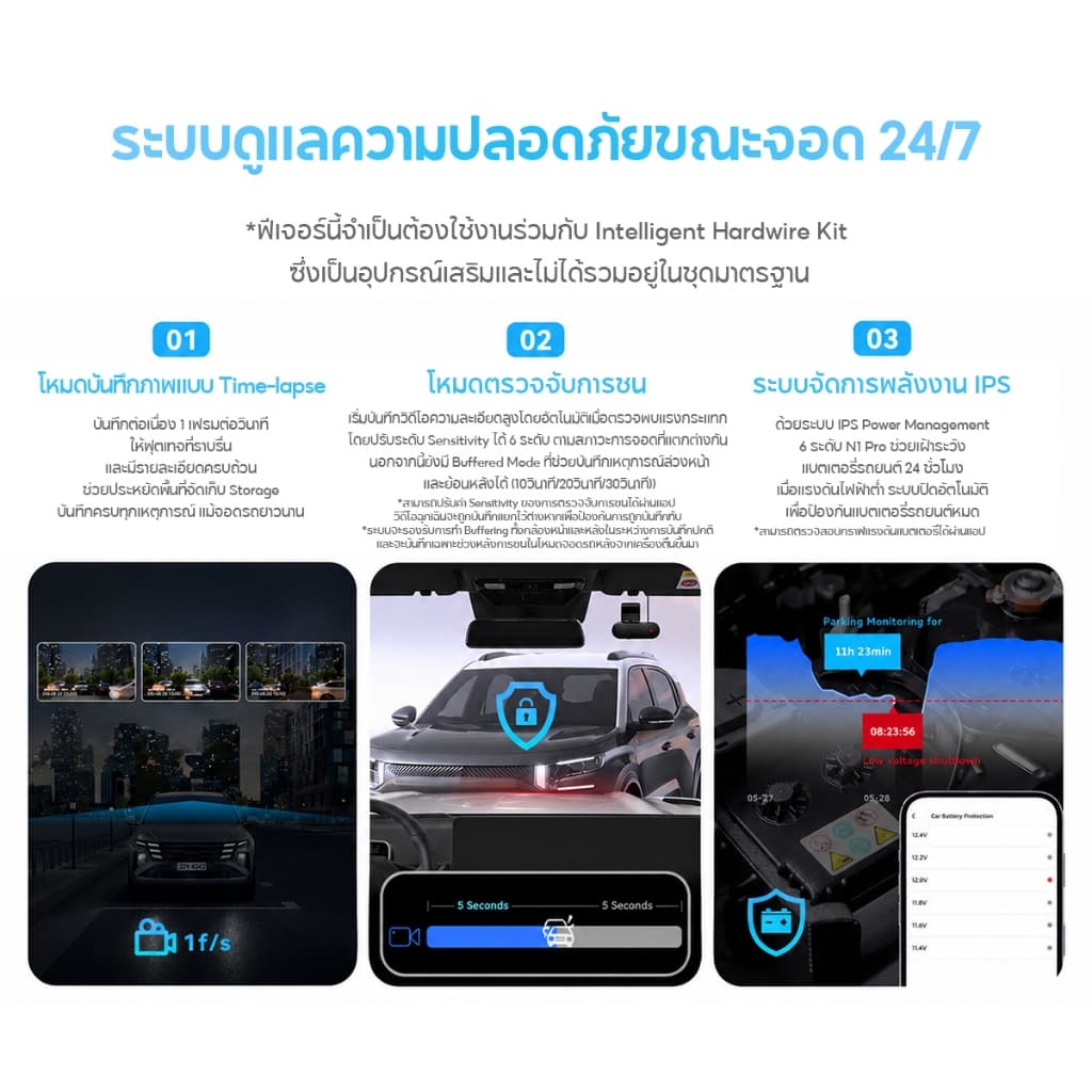 DDPAI N1 Pro Dash Cam กล้องติดรถยนต์ 1296P HD Car Camera 135°การบันทึกมุมกว้างพิเศ ควบคุมผ่าน APP รูปที่ 6