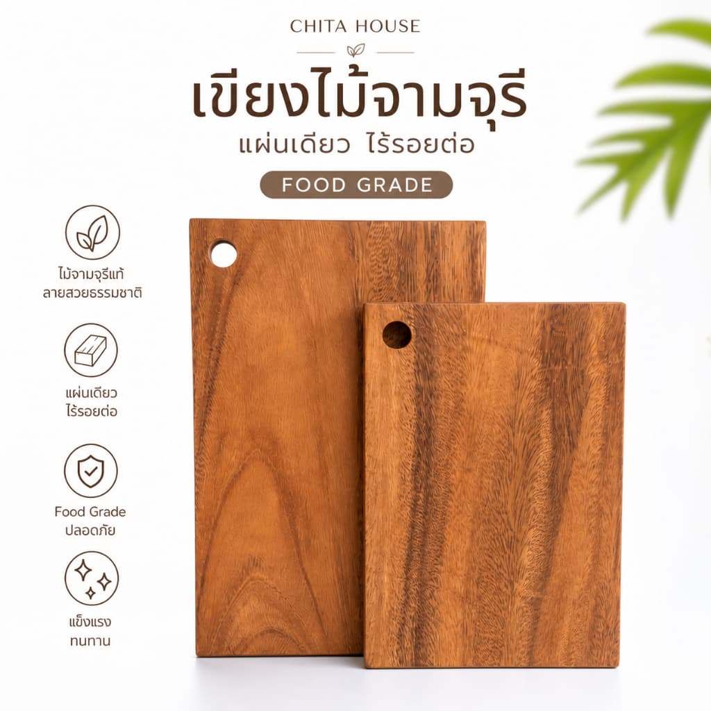 เขียงไม้จามจุรี ไม้แผ่นเดียว ไร้รอยต่อ Food Grade เขียงไม้แท้ งานแฮนด์เมด แข็งแรง ทนทาน สไตล์มินิมอล CHITA HOUSE รูปที่ 1