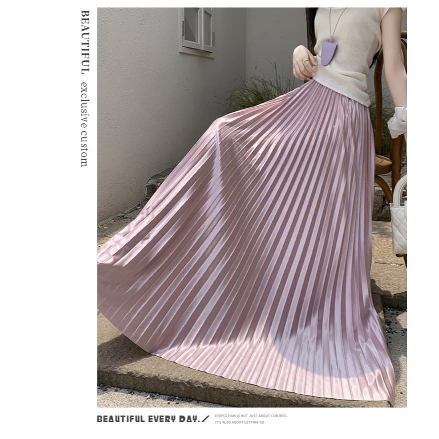 Zenmoya Satin Maxi Skirt กระโปรงยาวผ้าซาติน กระโปรงพลีทสีพื้นจีบทรงสวย เอวสูง ขอบเอวยางยืด รูปที่ 7