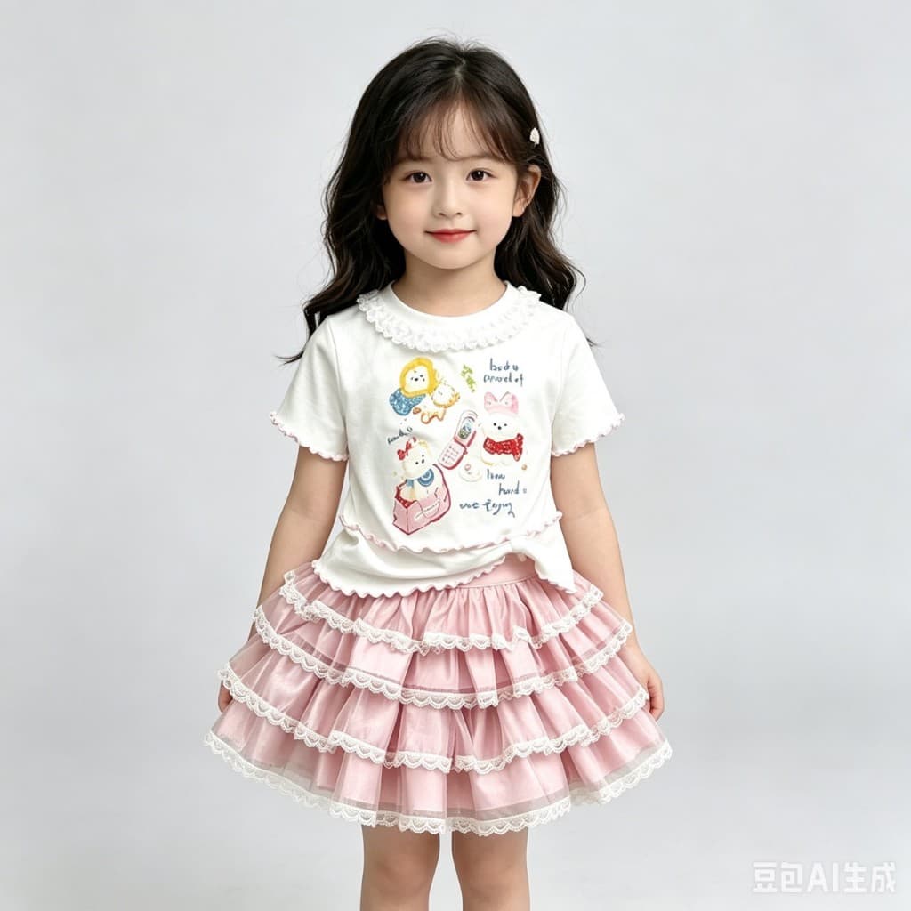 MC282 เซ็ตเสื้อยืดเด็กผู้หญิง + กระโปรงฟูฟ่อง ลูกไม้หวานๆ รูปที่ 6
