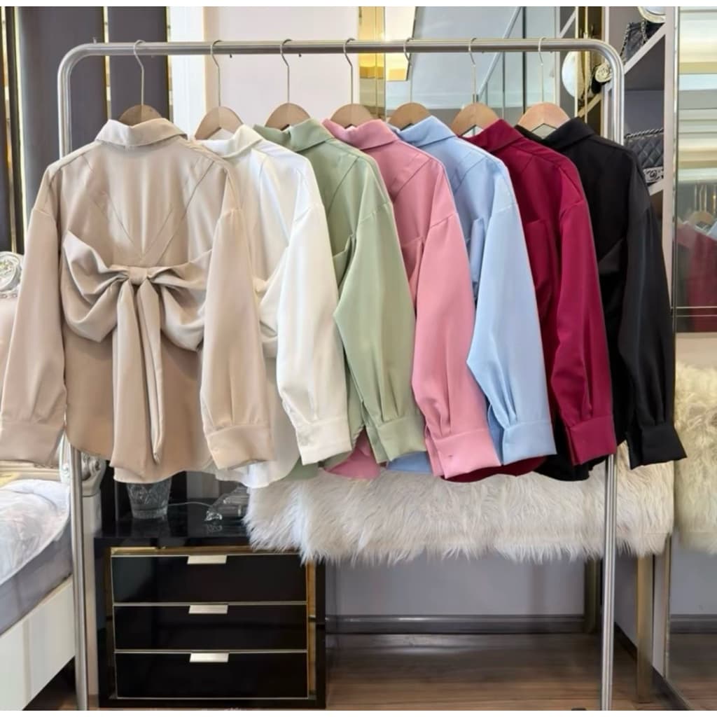 เสื้อเชิ้ตแขนยาว !! ผูกโบว์หลัง สีสดใส Over size รูปที่ 1