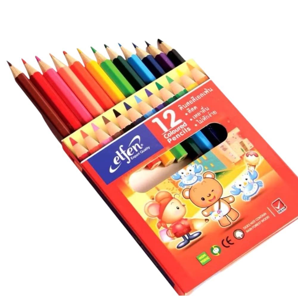 kidtuk เอลเฟ่นดินสอสีไม้ 12 สี Creative Color Pencils แบบสั้น ฟรีกบเหลา สีสันสดใส รูปที่ 3