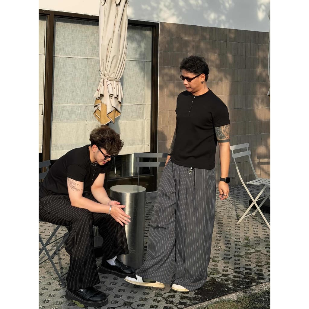 HEAVEN.ELITE BAGGY PANTS กางเกงขายาวทรงกระบอกใหญ่ทรงหลวม สไตล์เกาหลี ดีไซน์สวยหรู ดูมีสไตล์ เอว28-52 รูปที่ 7