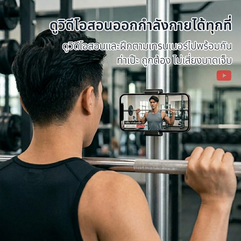 ที่วางโทรศัพท์แม่เหล็ก สําหรับยิม แท่นยึดโทรศัพท์ 360° หมุนได้ N52 แม่เหล็กที่แข็งแกร่ง สำหรับฟิตเนส การถ่ายภาพ รูปที่ 6