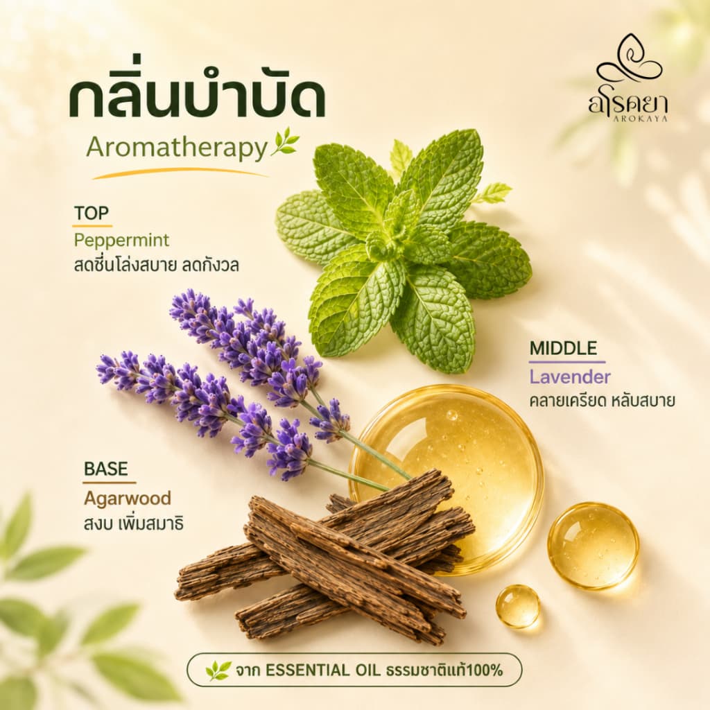 ลูกกลิ้งอโรม่า ลดเครียด ปวดหัว ไมเกรน คลายปวดคอบ่าไหล่ อโรคยาอโรม่า 10ml ใช้ดมและทา กลิ่นหอมผ่อนคลาย รูปที่ 7