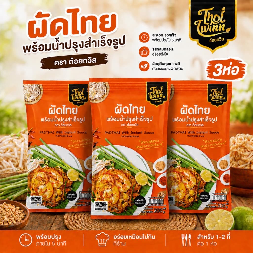 ผัดไทย สูตรดั้งเดิม PAD THAI THOITWINN ตราถ้อยถวิล 200g รูปที่ 2