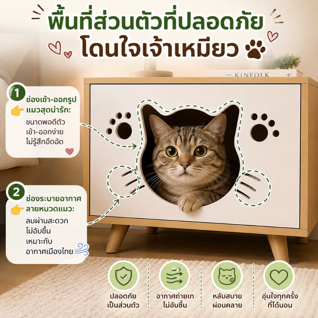 CC โต๊ะข้างเตียง บ้านแมว 2-in-1 | ตู้เก็บของ สำหรับน้องแมว ที่นอนแมว น่ารัก ใช้พื้นที่น้อย รูปที่ 3