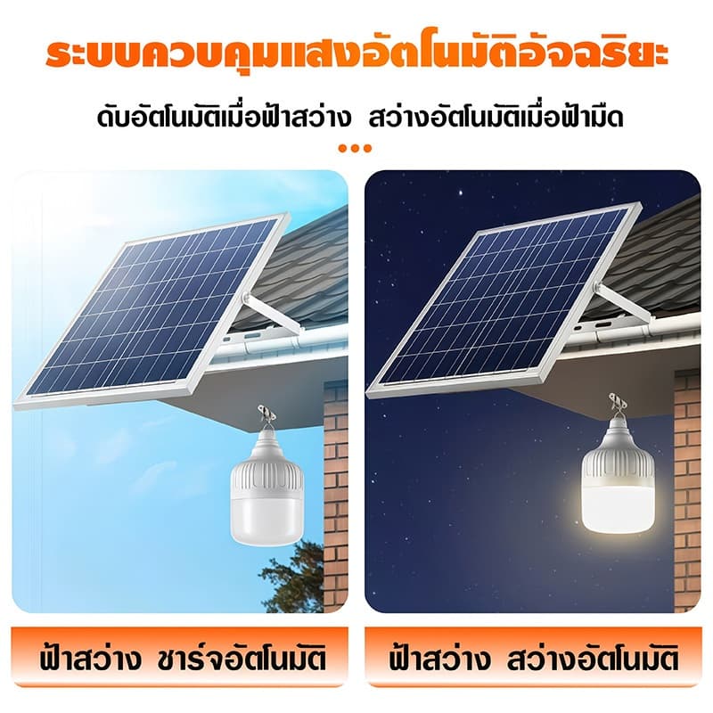 ไฟตุ้มโซลาร์เซลล์ QM 400W 600W 800W พร้อมแผงโซลาร์ หลอดไฟพกพา แสงขาวใช้งานกลางแจ้ง กันน้ำ IP65 รูปที่ 8