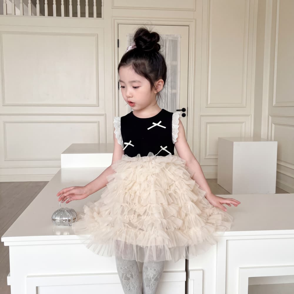 PRINCESS KESLI ชุดเดรสเด็กผู้หญิง สาวฤดูร้อน แขนกุด เสื้อผ้าเด็ก ตาข่าย โบว์ สไตล์น่ารัก 2-9 ปี รูปที่ 2