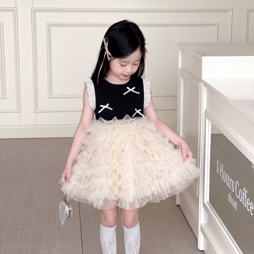PRINCESS KESLI ชุดเดรสเด็กผู้หญิง สาวฤดูร้อน แขนกุด เสื้อผ้าเด็ก ตาข่าย โบว์ สไตล์น่ารัก 2-9 ปี รูปที่ 5