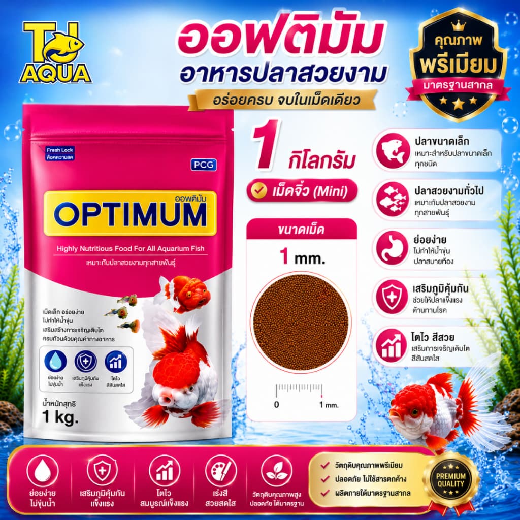 Optimum อาหารปลาสวยงาม ออพติมั่ม สูตรเร่งโต เร่งวุ้น เร่งสี ขนาด 100g/200g/500g/1kg รูปที่ 9