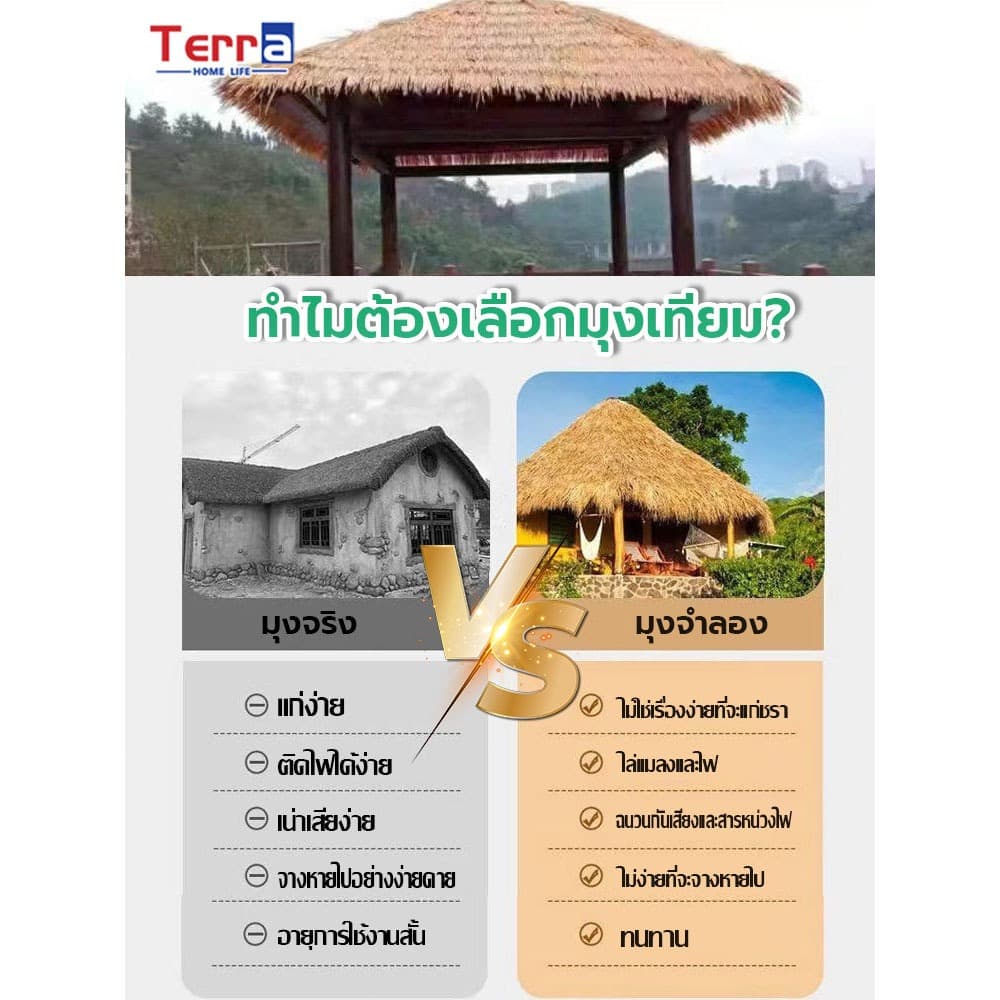 Terra Home Life หลังคาฟาง หลังคาหญ้าเทียม แบบ 3 สี มุงจำลอง สําหรับตกแต่งหลังคา ป้องกันการกัดกร่อน ฉนวนกันความร้อน รูปที่ 2